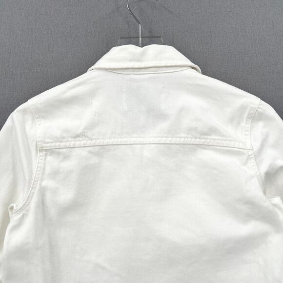 PISTOLA Denim Cut Off Crop Shirt Jacket Womens XS White Distressed Button Front - Picture 5 of 15